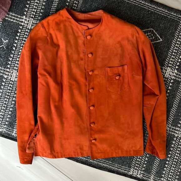 ORANGE SUEDE JACKET, SILK LINING, Size Medium ( no tag) Mini Pocket - Picture 1 of 5